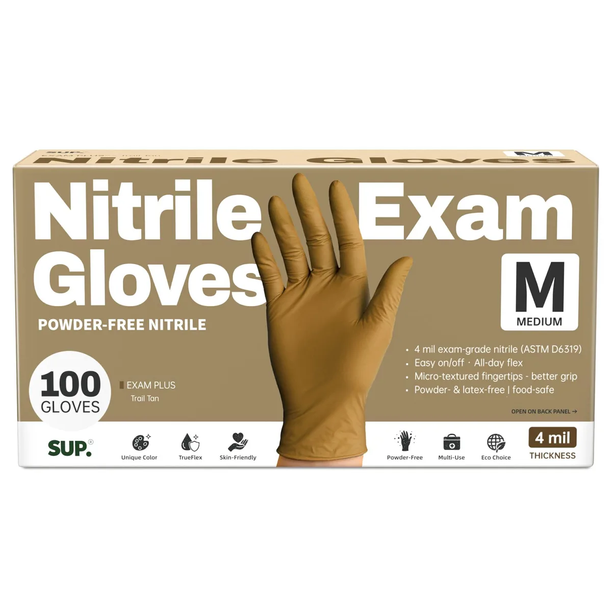  SUP Nitrile Exam Gloves 100 Count Tan Medium — product photo