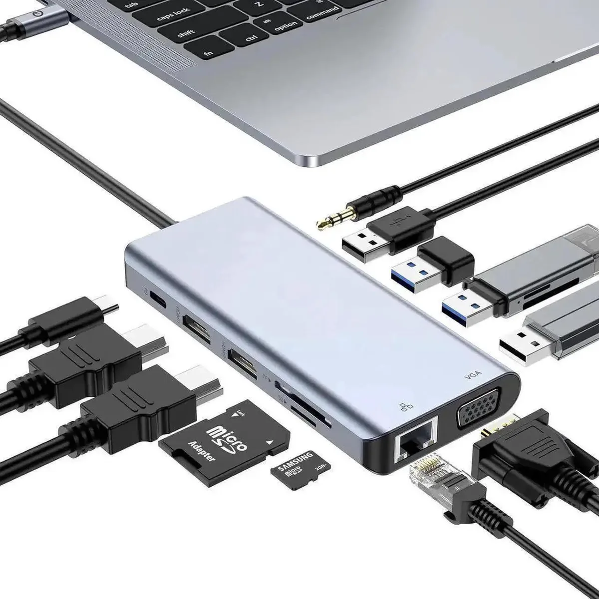Vszerda Vszerda 12-in-1 USB-C Docking Station Triple Monitor Dual HDMI VGA Ethernet 100W PD — product photo