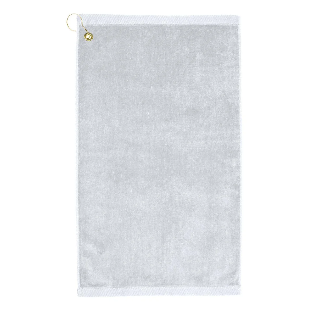 White velour golf towel 16 by 25 inches with corner hook and grommet