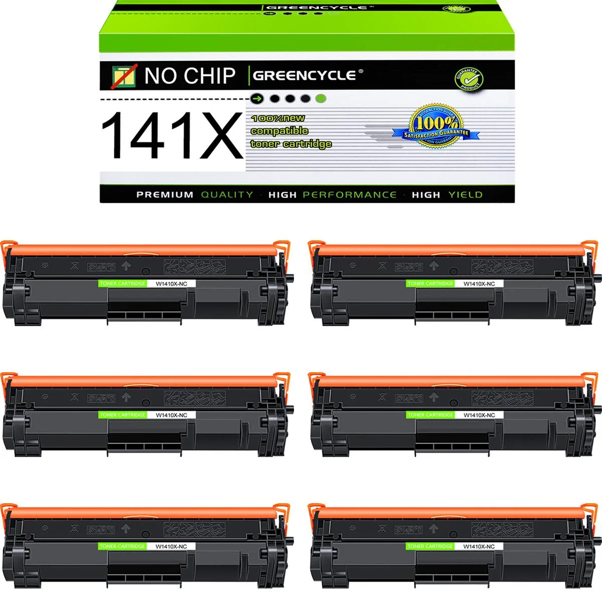 GREENCYCLE GREENCYCLE 141X W1410X No Chip Black Toner Cartridge 6-Pack 2000 Pages — product photo