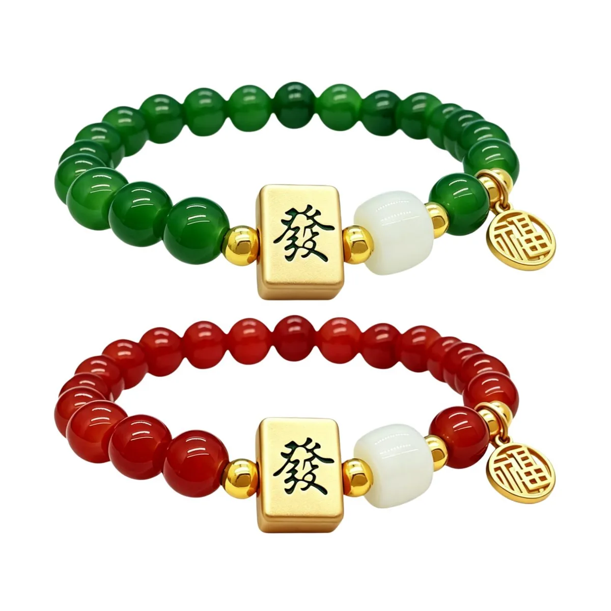  MQCEHTI Mahjong Fa Fu Charm Bracelet Red+Green — product photo