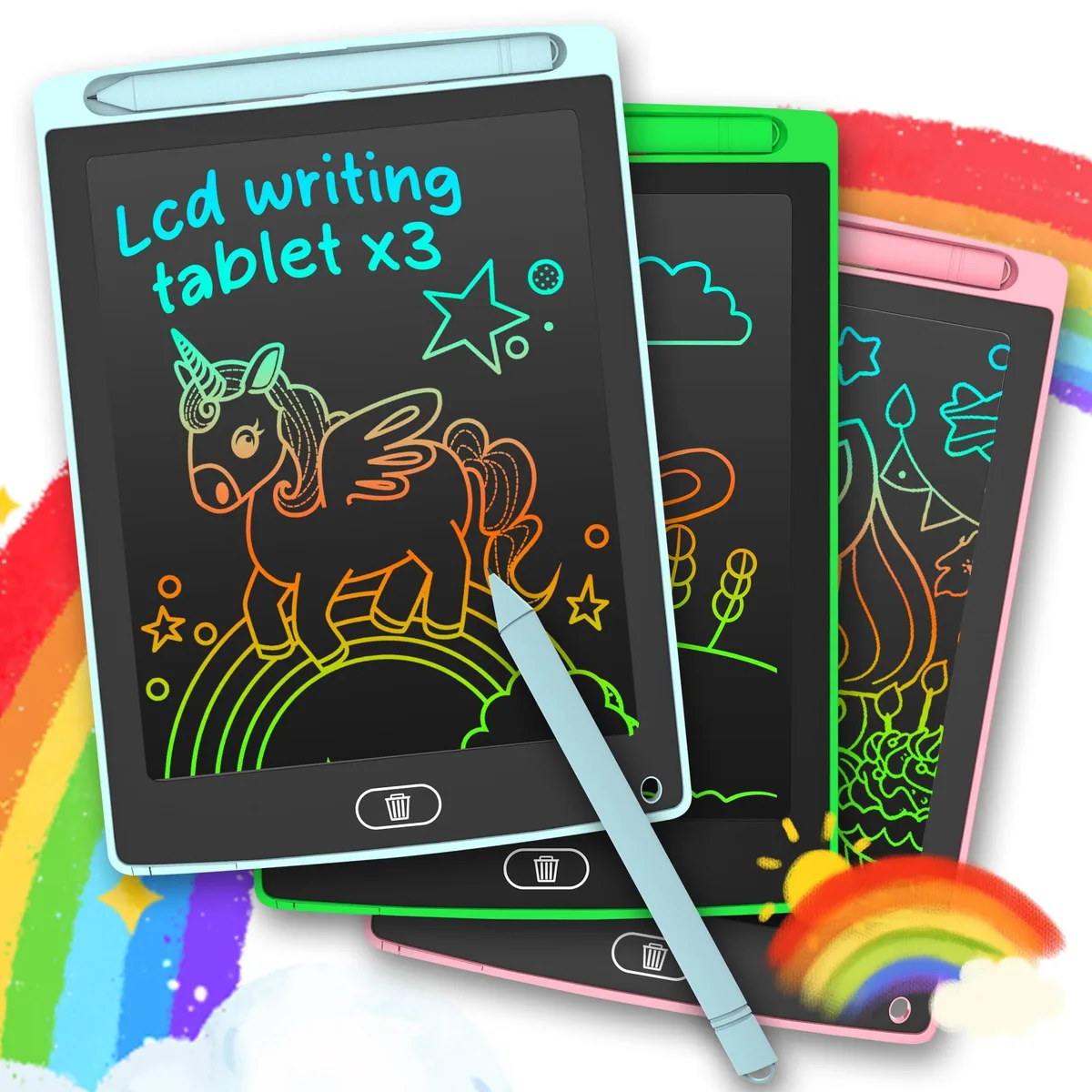 LEYAOYAO ZHUS-8 3 Pack LCD Writing Tablet 1.85 inch Blue — product photo