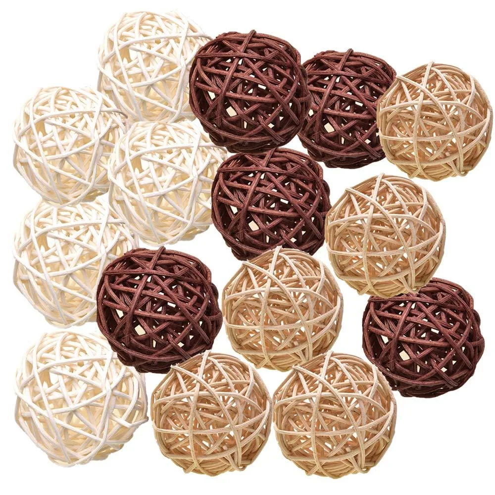 Fifteen small red wicker rattan balls in a pack
