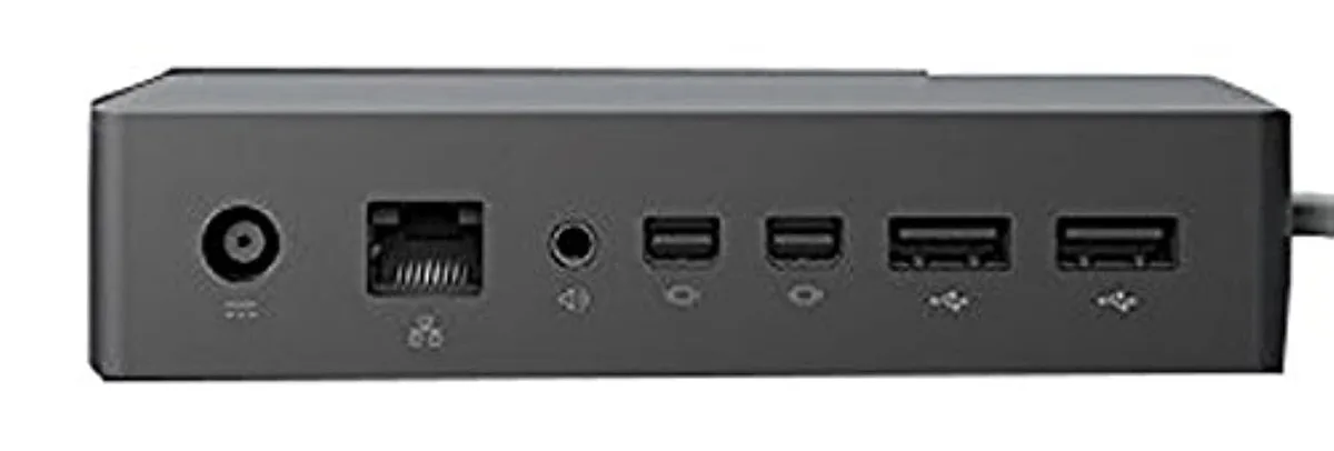 Black rectangular dock with magnetic Surface Connect cable and multiple ports