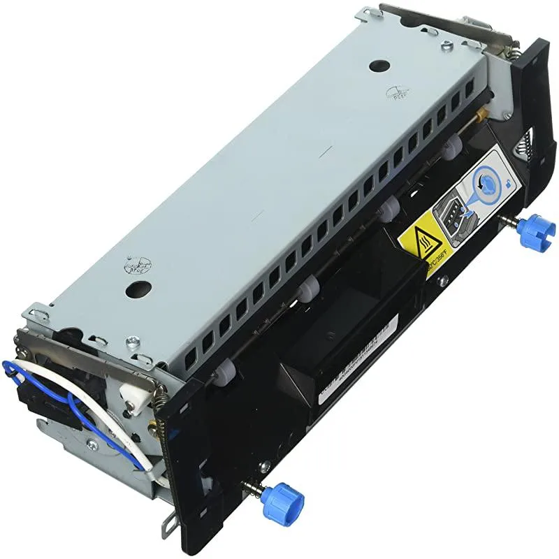 Rectangular black fuser unit with silver rollers and green circuit board visible