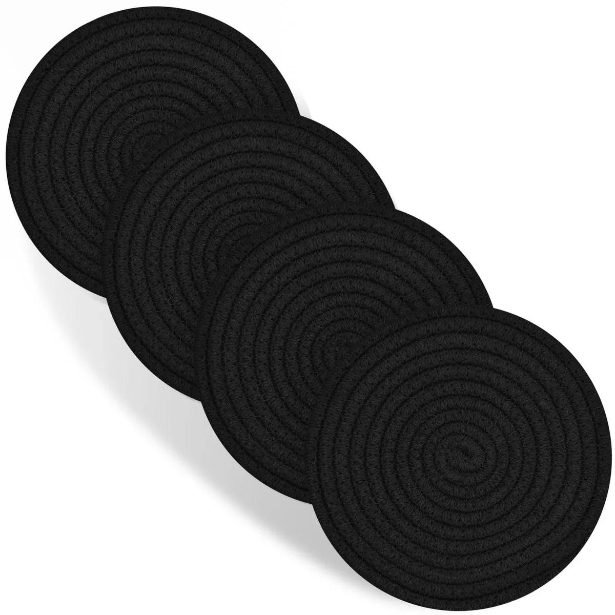  Trivets Hot Dishes 4 Pot Holders Kitchen Heat Resistant Mats 8 Inch Hot Pads Black — product photo