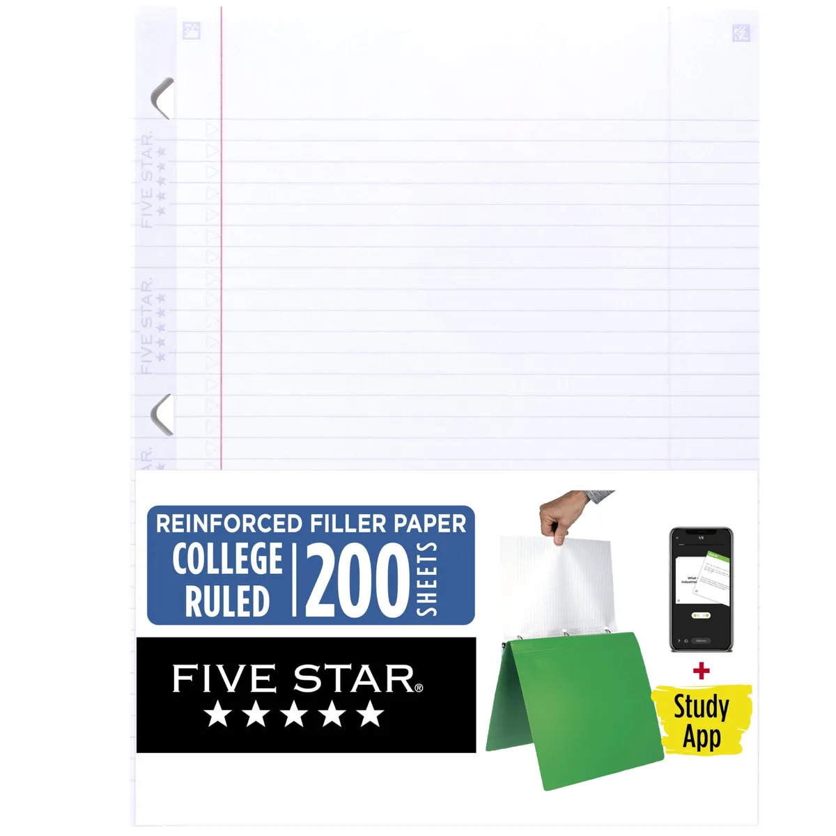 Pack of 200 white college ruled loose leaf sheets 8.5 x 11 inches