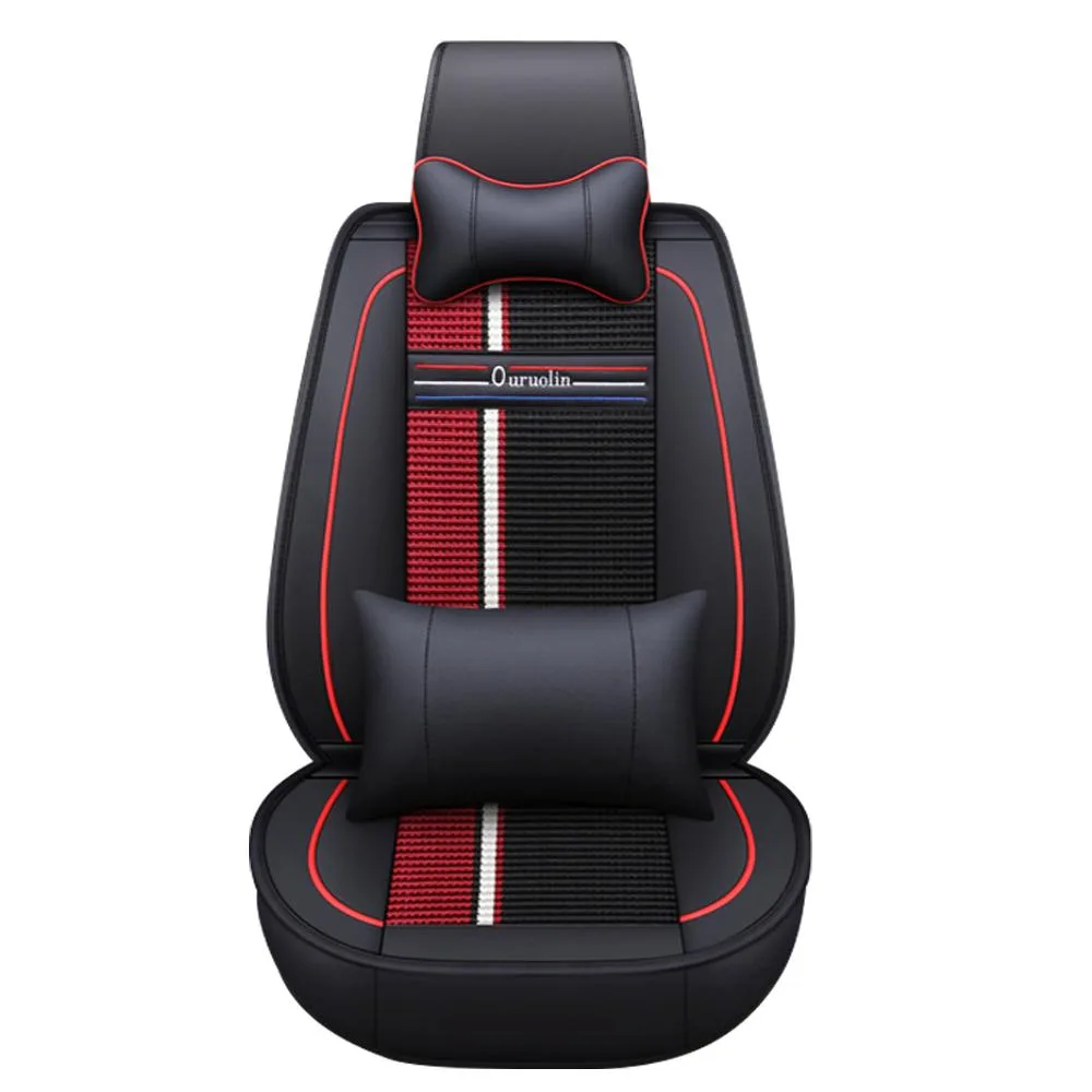 muchkey muchkey Car Seat Covers 5 Seats Universal Red/Black PU Leather Lumbar Headrest — product photo