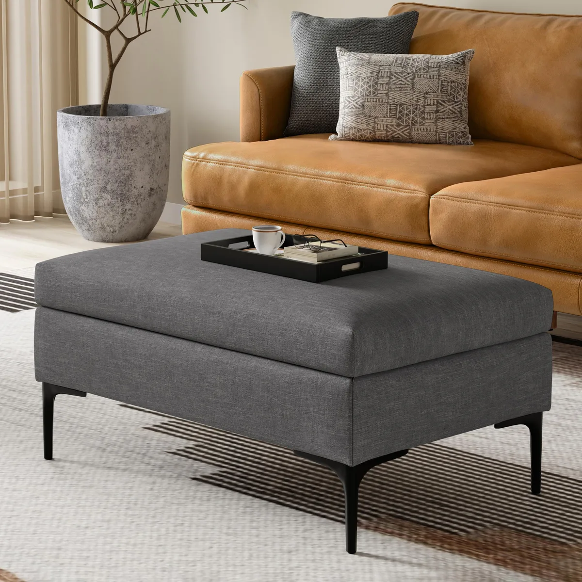 tuphen tuphen Rebecca Rectangular Coffee Table Storage Ottoman with Lift Up Lid Slate Grey — product photo