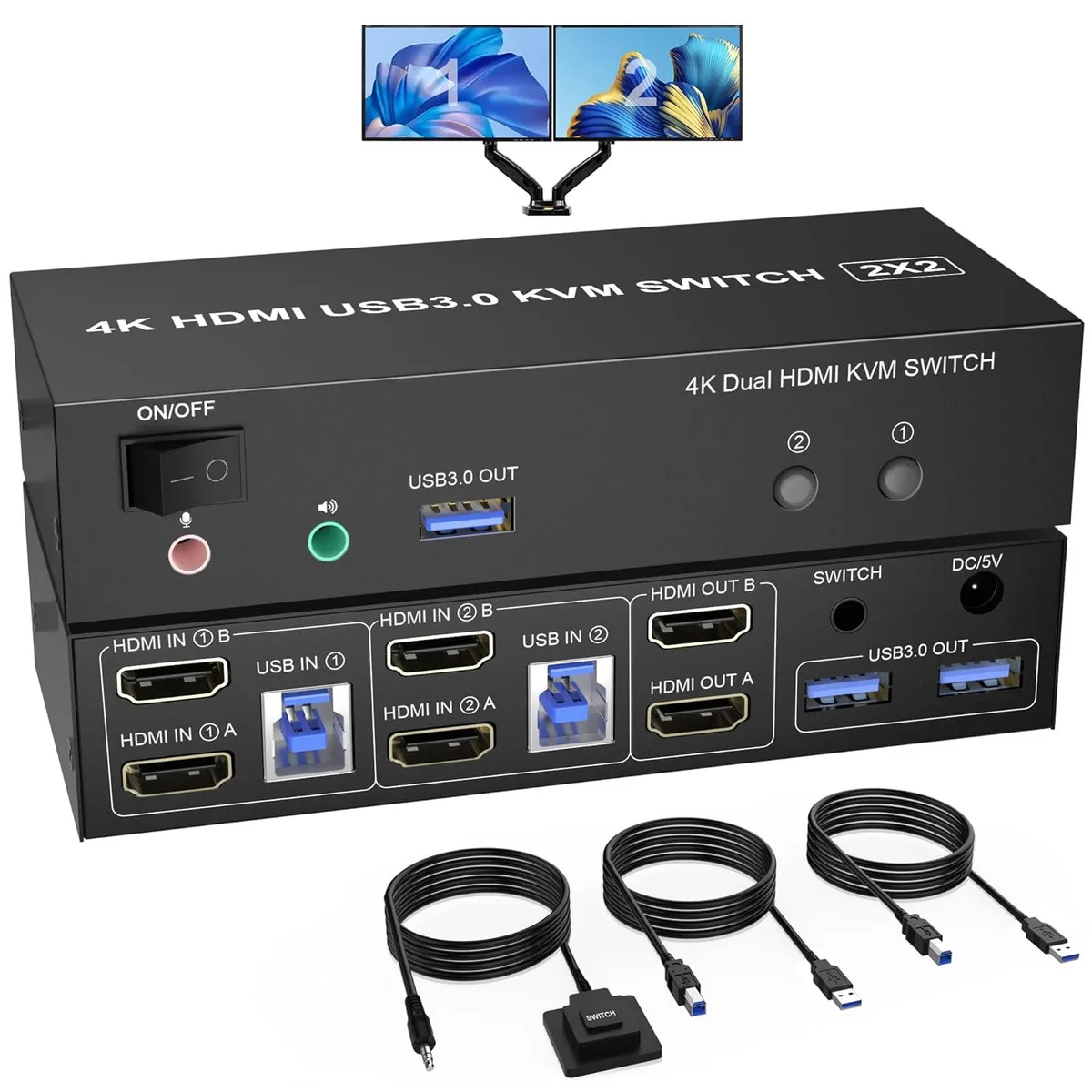 Zell Electronics Zell Electronics USB 3.0 Dual Monitor KVM Switch HDMI 2 Port 4K 60Hz — product photo