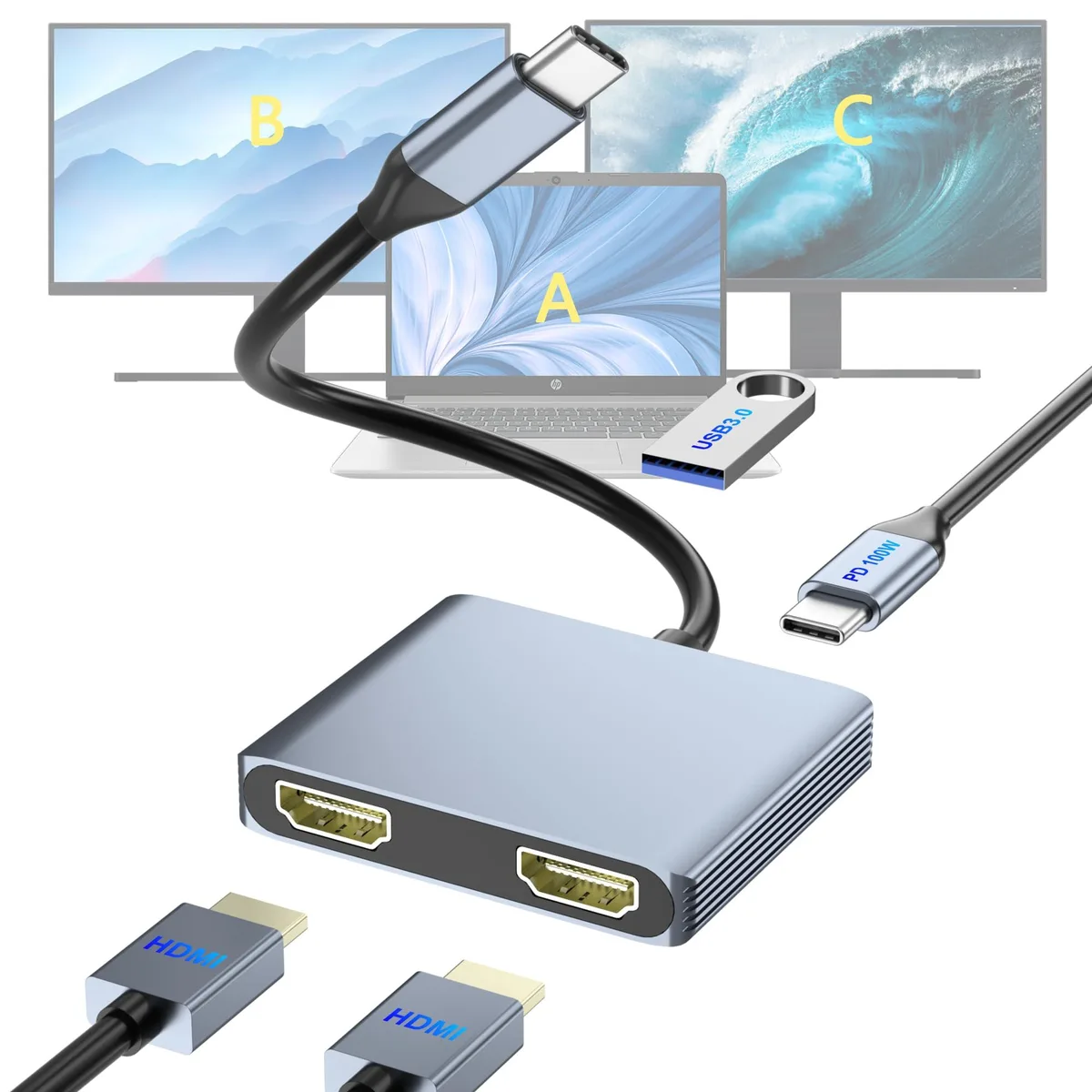 KEHIPI KEHIPI TC-401G USB-C Dual HDMI Docking Station Grey — product photo