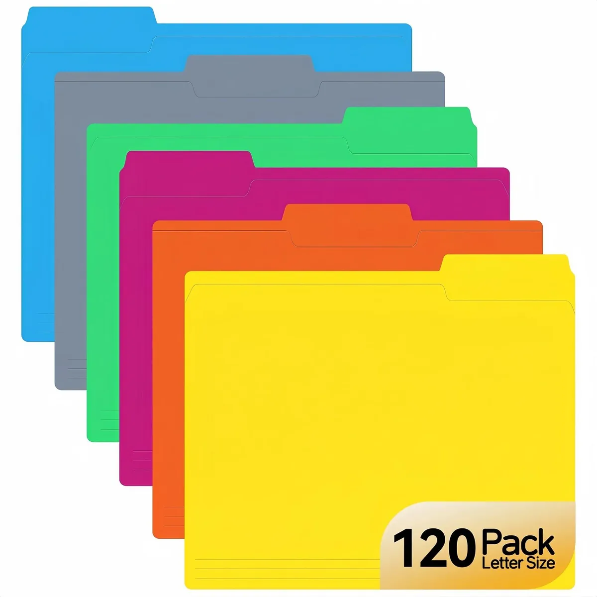  File Folder 120 Pack 8.5 x 11 1/3-Cut Tabs 6 Colors — product photo
