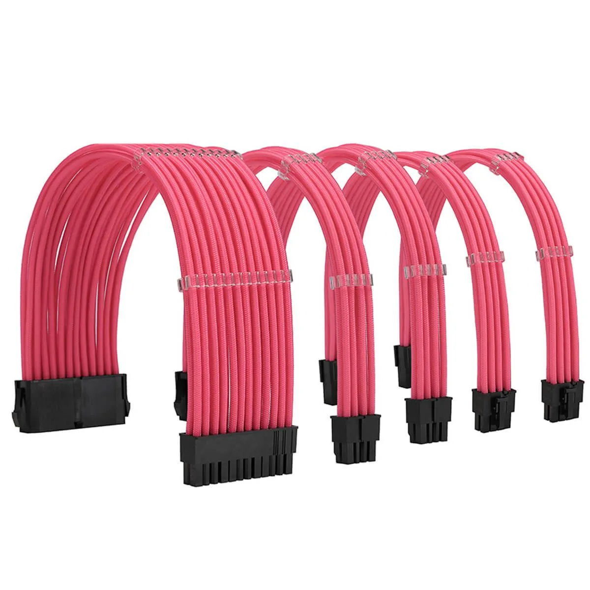 KOZYFOX KOZYFOX Braided PSU Cable Extension Kit 24P 2x8P CPU 2x8P GPU 30cm Pink — product photo