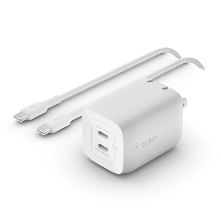 Belkin Belkin WCH013dq2MWH-B6 65W Dual USB-C GaN Charger White — product photo