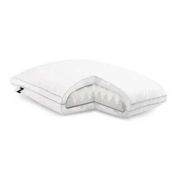 White rectangular bed pillow with damask striped cotton cover