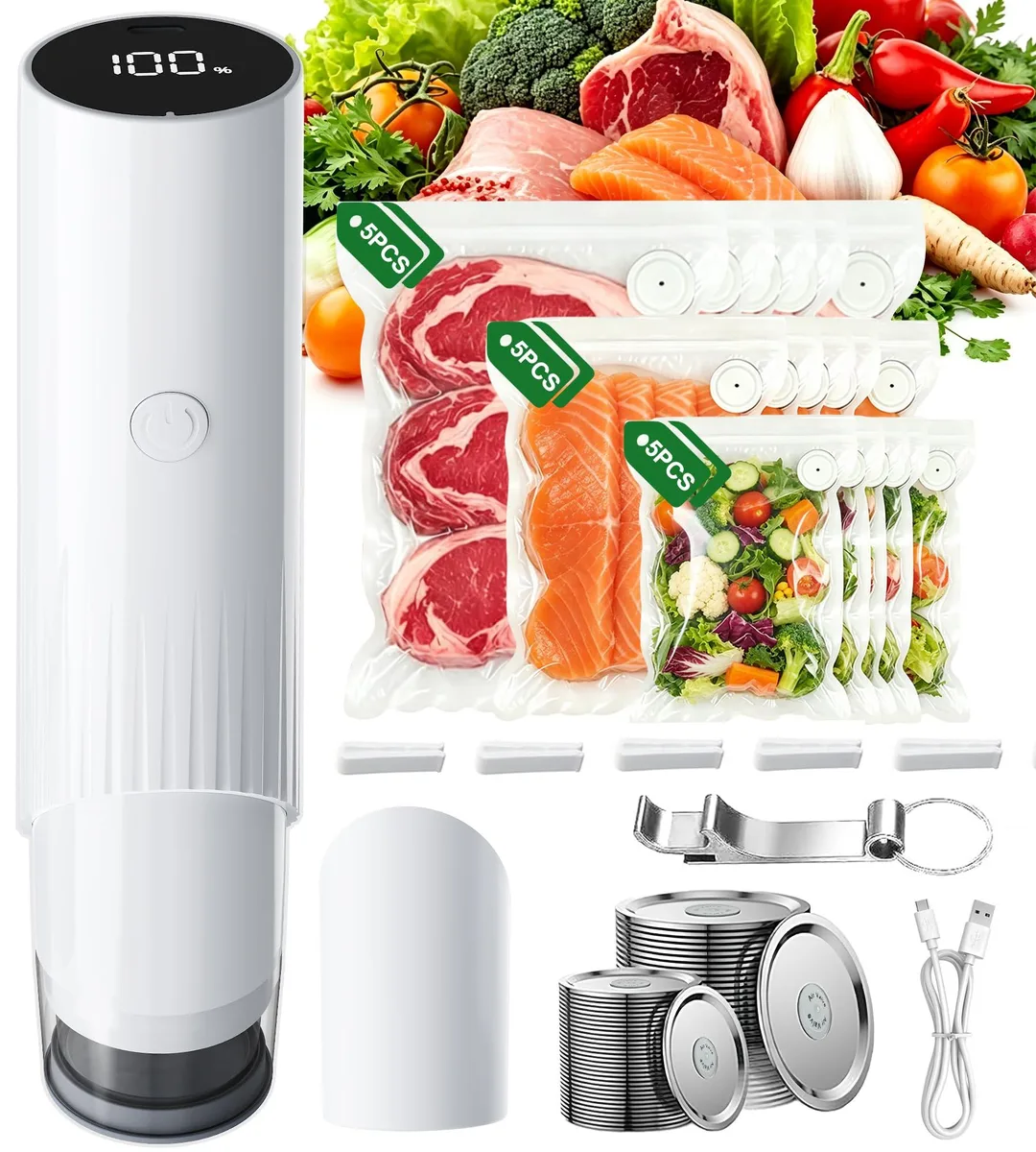  FoodSaver Crotrain KD2 vacuum sealer 80kPa 1800mAh 15 bags 20 lids — product photo