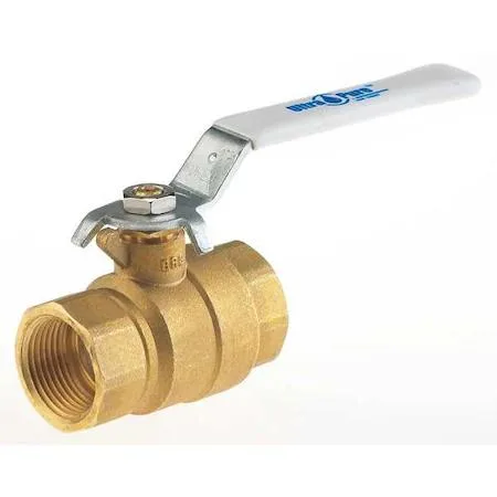 Small brass ball valve with lever handle and threaded ends
