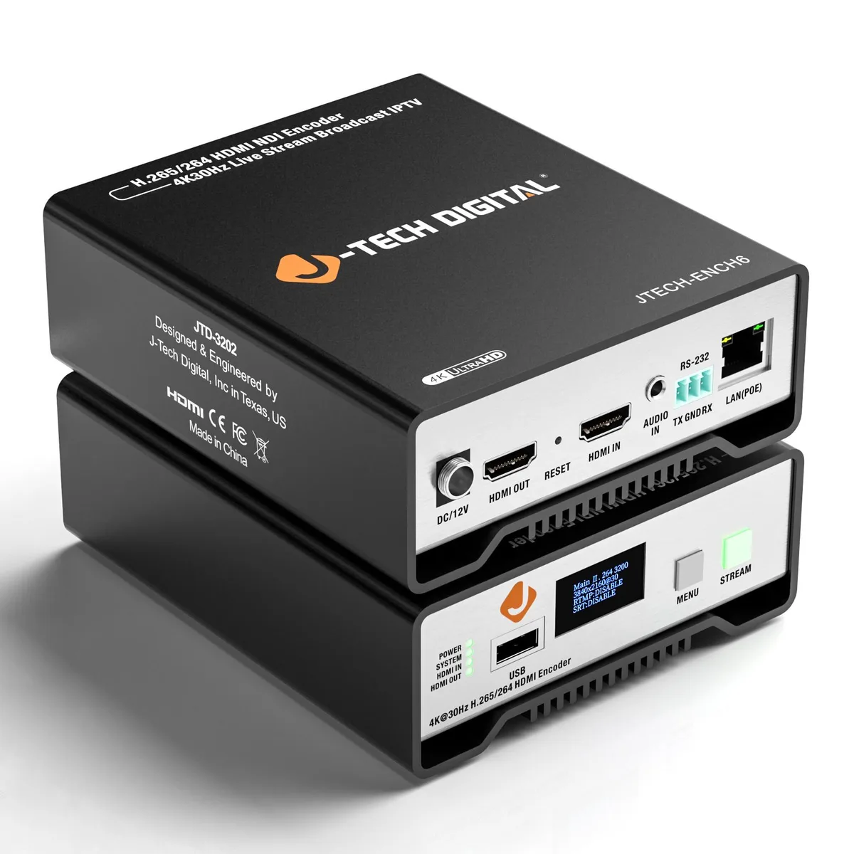 J-Tech Digital Inc. J-Tech Digital JTECH-ENCH6 HDMI Encoder 4K 30Hz H.264 H.265 NDI HX2 PoE Audio Embed — product photo