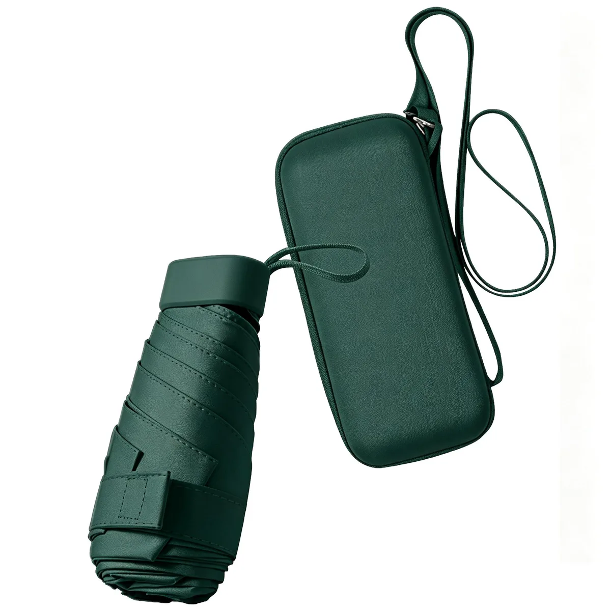 Mini Sun Umbrella Dark Green 5.5 inch 35 inch canopy 10 oz 6 ribs UPF 50+ 99% UV protection — product photo