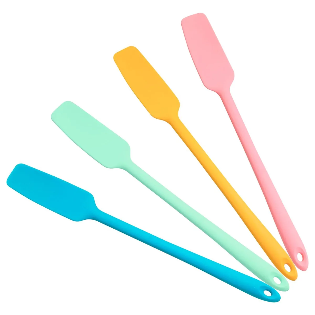 Four small rectangular silicone spatulas in a set