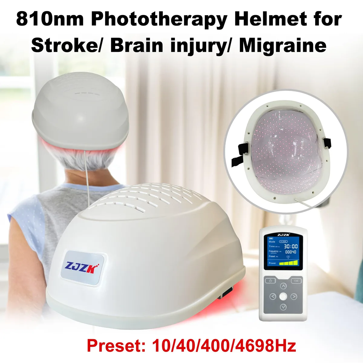 ZJZK ZJZK 810nm 280 LED Photobiomodulation Helmet 10000mAh White 3.2KG — product photo