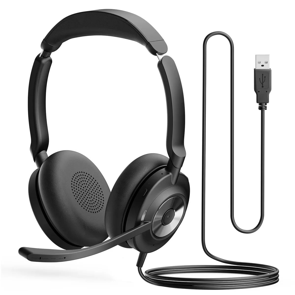Beebang BNG818BTDANC on-ear USB headset, black finish, inline controls, detachable boom mic