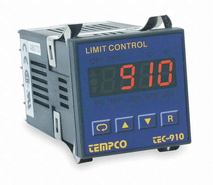 Tempco TEC16001 temperature controller, transparent square 1/16 DIN housing, red LED display
