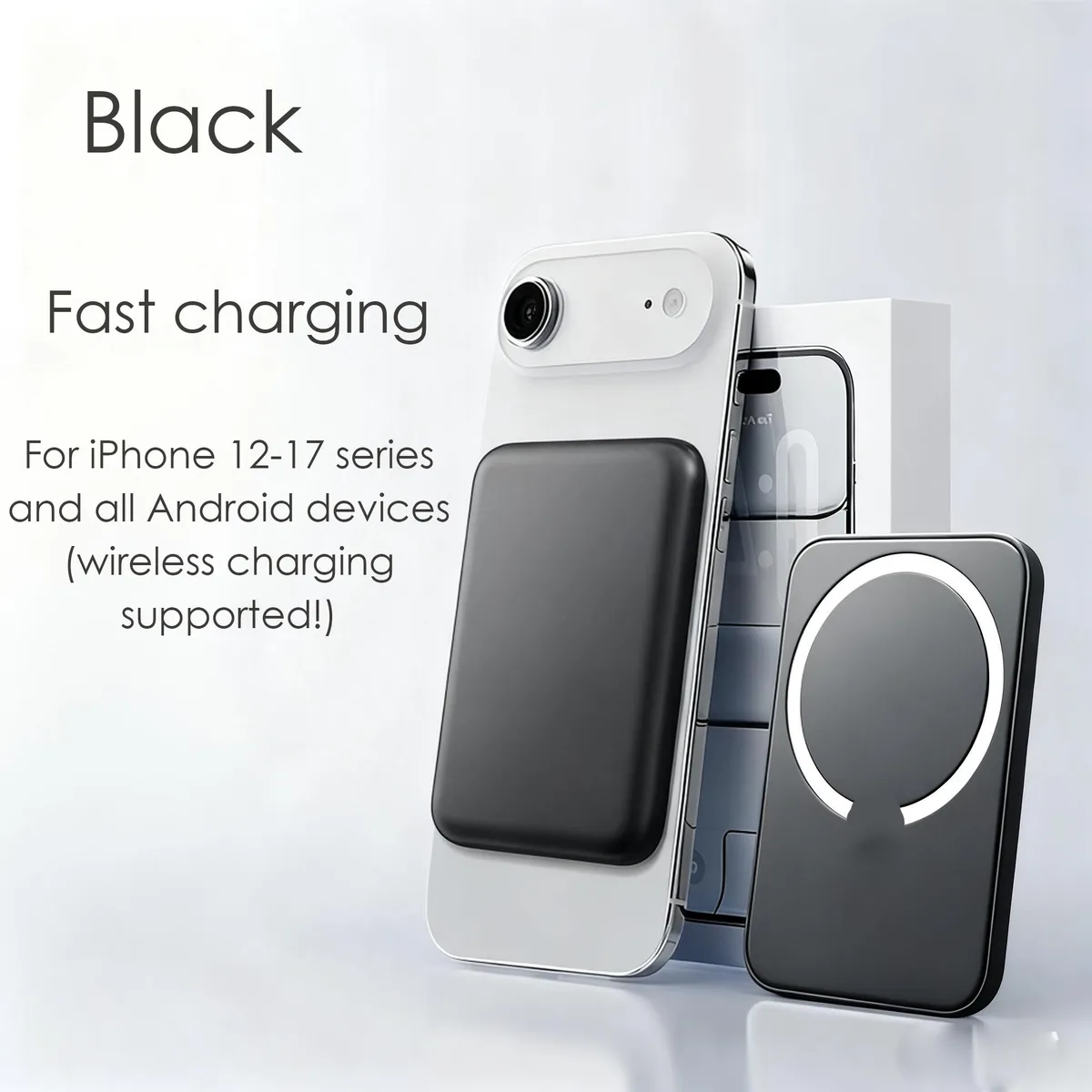NO. NO. Magnetic Wireless Power Bank 5000mAh Black Ring Included — product photo