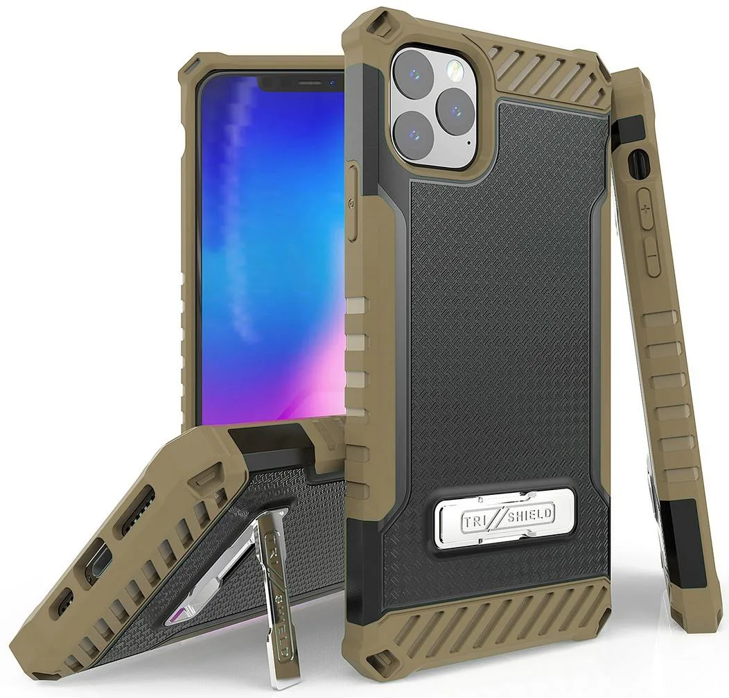 Nakedcellphone Nakedcellphone Tri-Shield Kickstand Case + Lanyard Strap Brown for iPhone 11 Pro Max — product photo