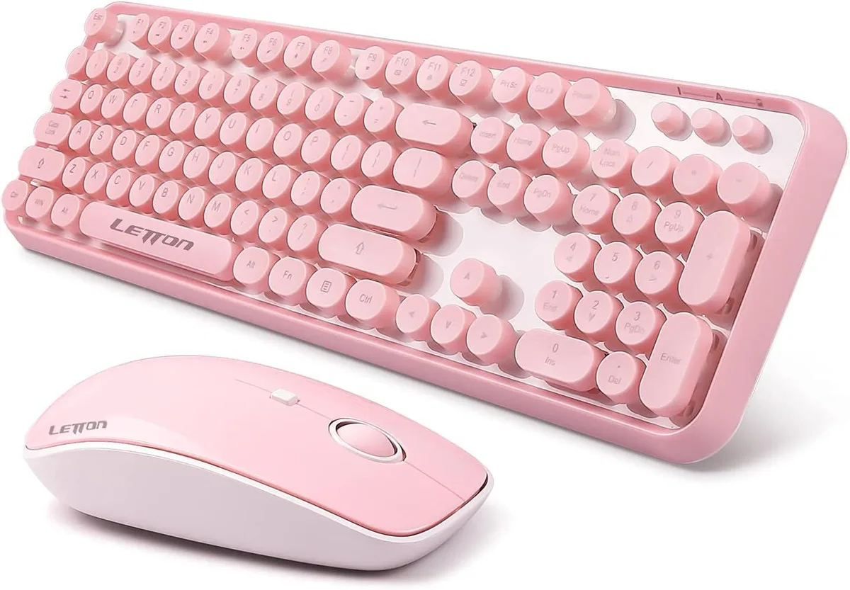 4AllDeals 4AllDeals Pink Wireless Gaming Keyboard Mouse Combo 2.4GHz Retro Typewriter Full-Size 3 DPI — product photo