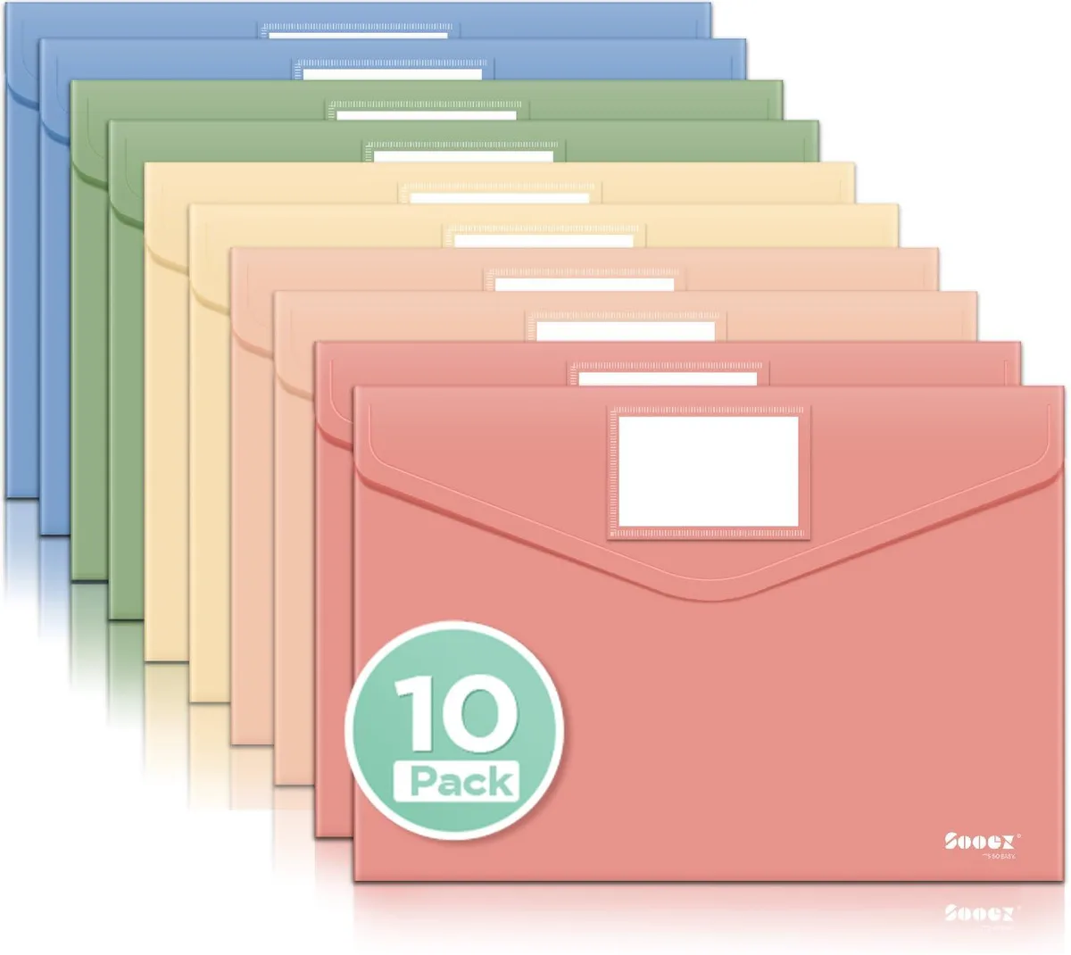 Ten transparent polypropylene wallet folders, A4 size, 200-sheet capacity each