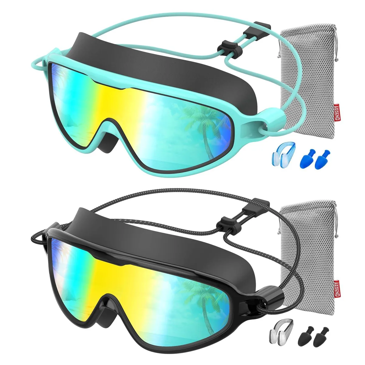Aegend Kids Swim Goggles Bungee Strap Aqua & Black Small — product photo