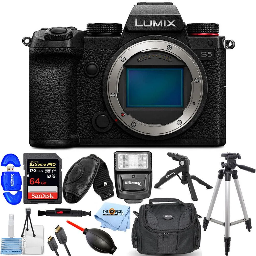 Panasonic Panasonic Lumix DC-S5 Mirrorless Camera Body + 64GB + Flash Bundle — product photo