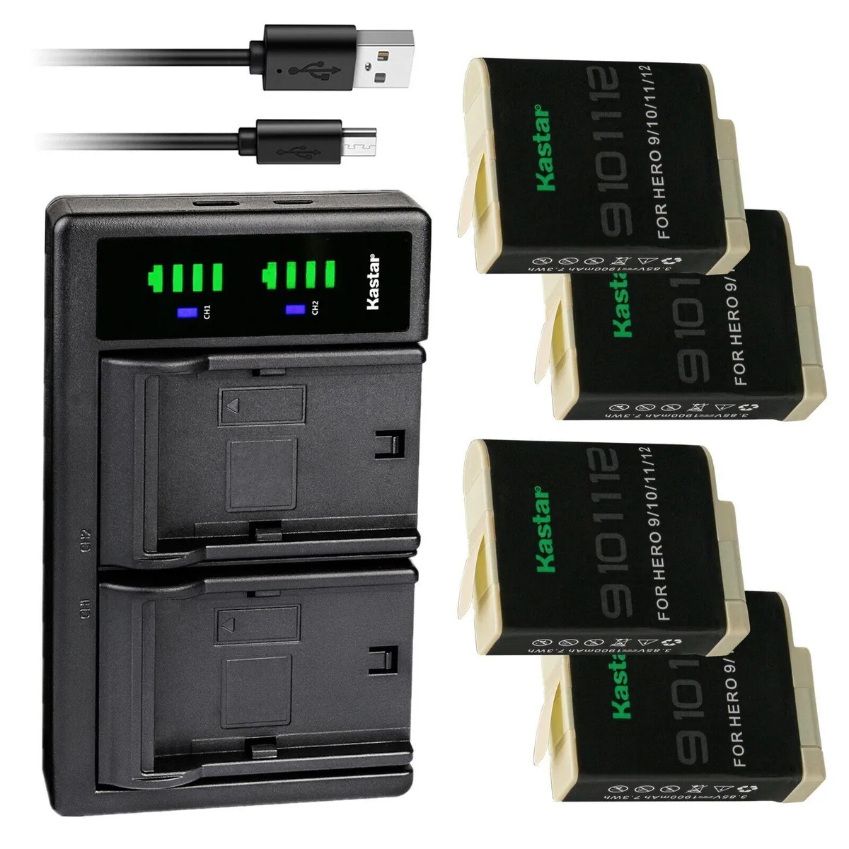 Kastar Kastar 4-Pack Battery &amp; LTD2 USB Charger for GoPro HERO 9/10/11/12 — product photo