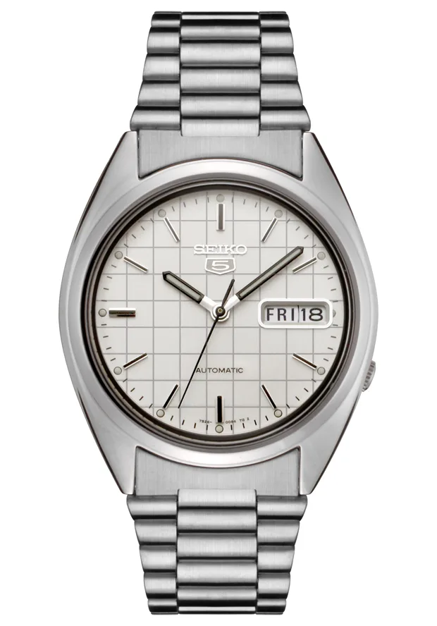 Seiko Seiko 5 SNXF05 White Grid Dial Stainless Steel Watch — product photo