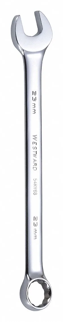 Chrome-finish 23 mm combination wrench with offset box end
