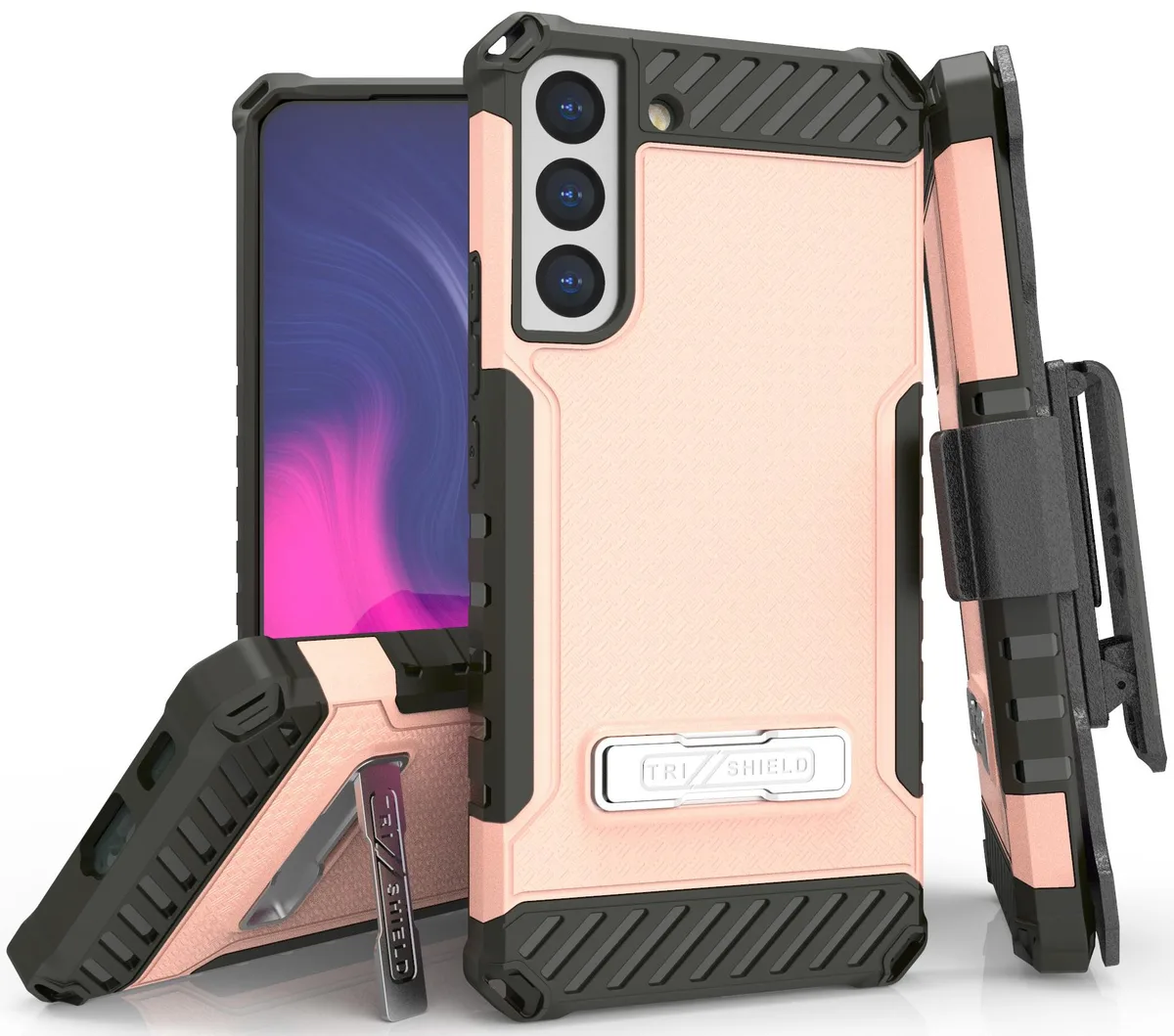Nakedcellphone Nakedcellphone Tri-Shield Case with Stand, Belt Clip Holster &amp; Strap for Galaxy S22 5G — product photo