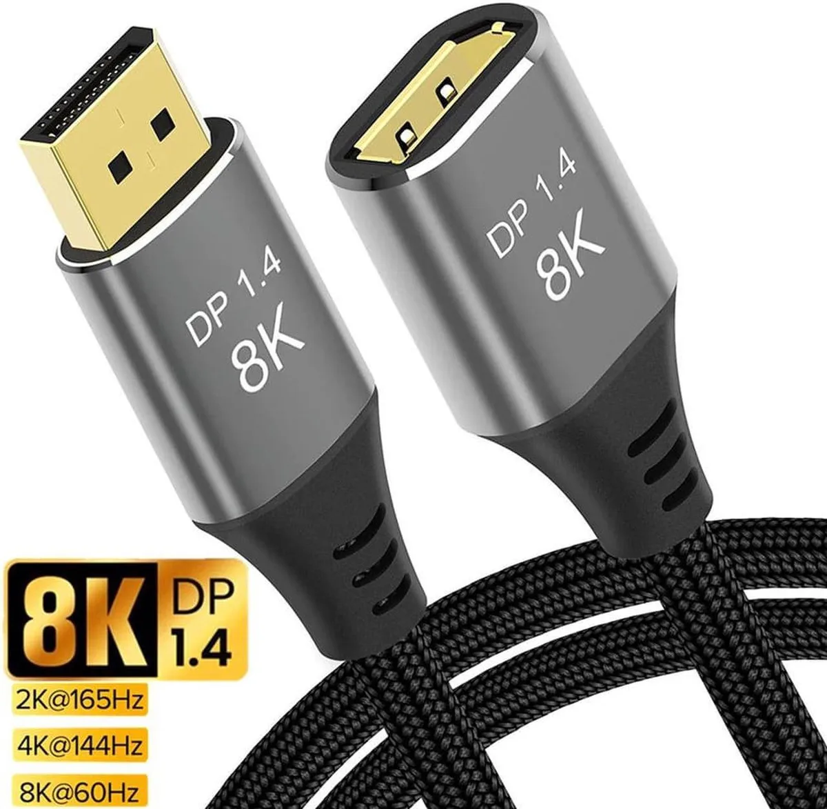SMUGDESK SMUGDESK DisplayPort Extension Cable 6.6FT 8K@60Hz 4K@144Hz 1080P@240Hz HBR3 32.4Gbps Braided — product photo
