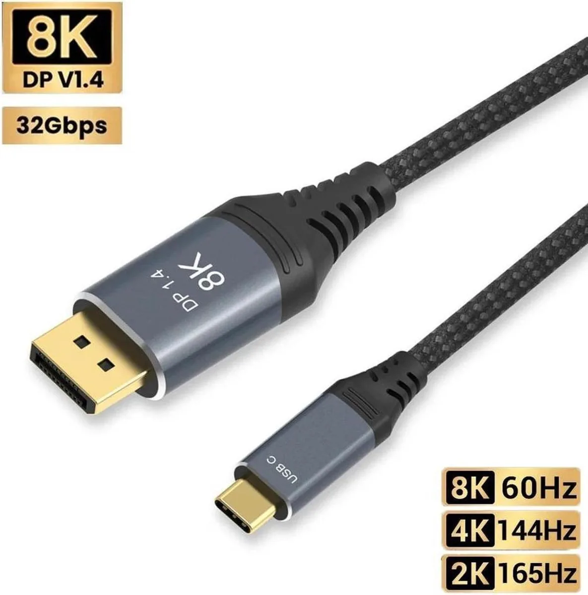 SMUGDESK SMUGDESK USB-C to DisplayPort 1.4 Cable 6.6FT 8K@60Hz 4K@240Hz 32.4Gbps Braided — product photo