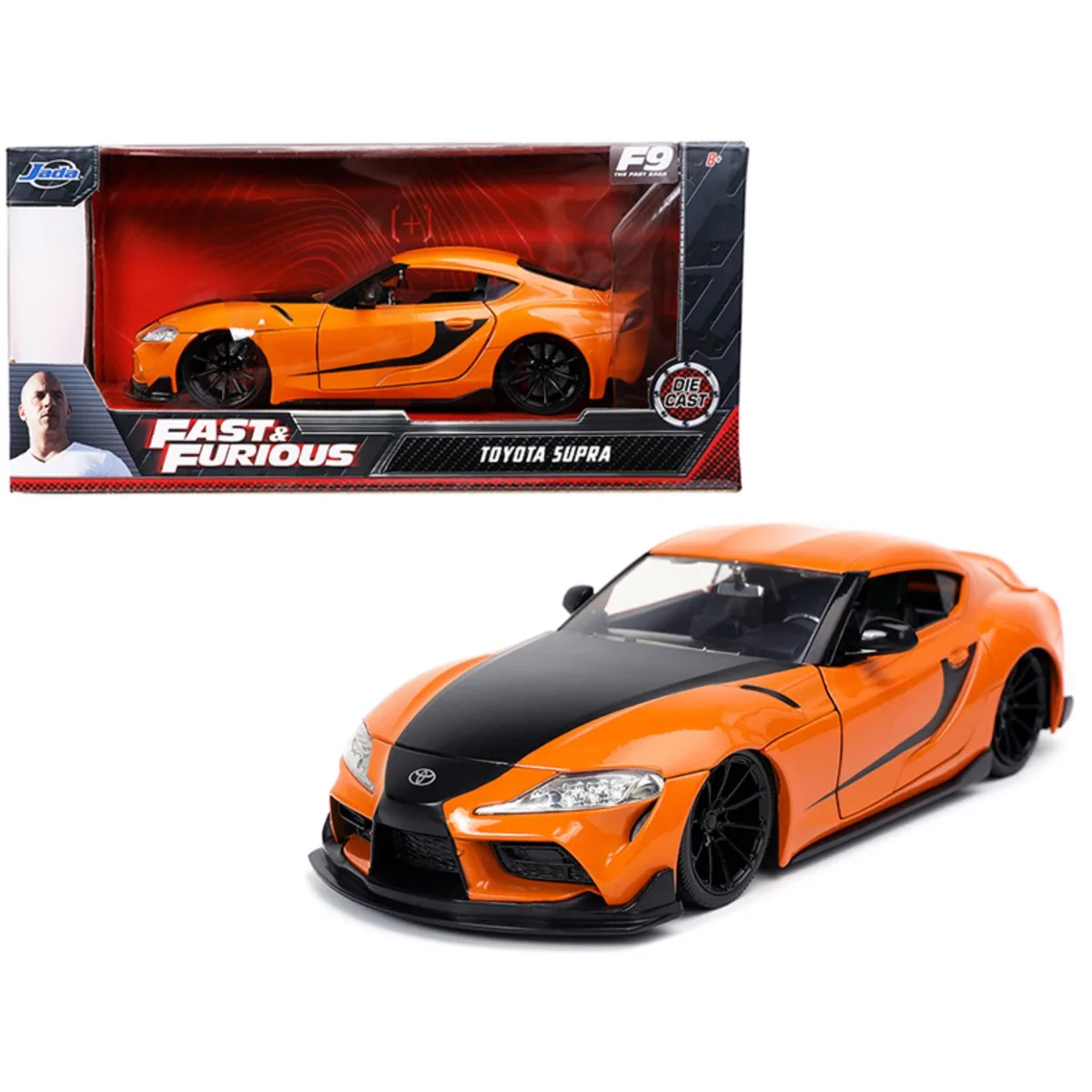 Jada Jada 32097 1:24 2020 Toyota Supra Fast &amp; Furious F9 Orange Black Stripes Diecast Vehicle — product photo