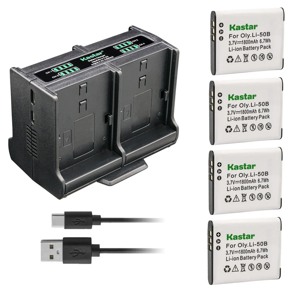 Kastar Kastar 4-Pack D-Li92 Battery and Quadruple Charger — product photo