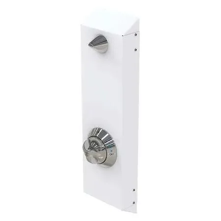 White wall-mounted shower panel with lever handle and conical showerhead