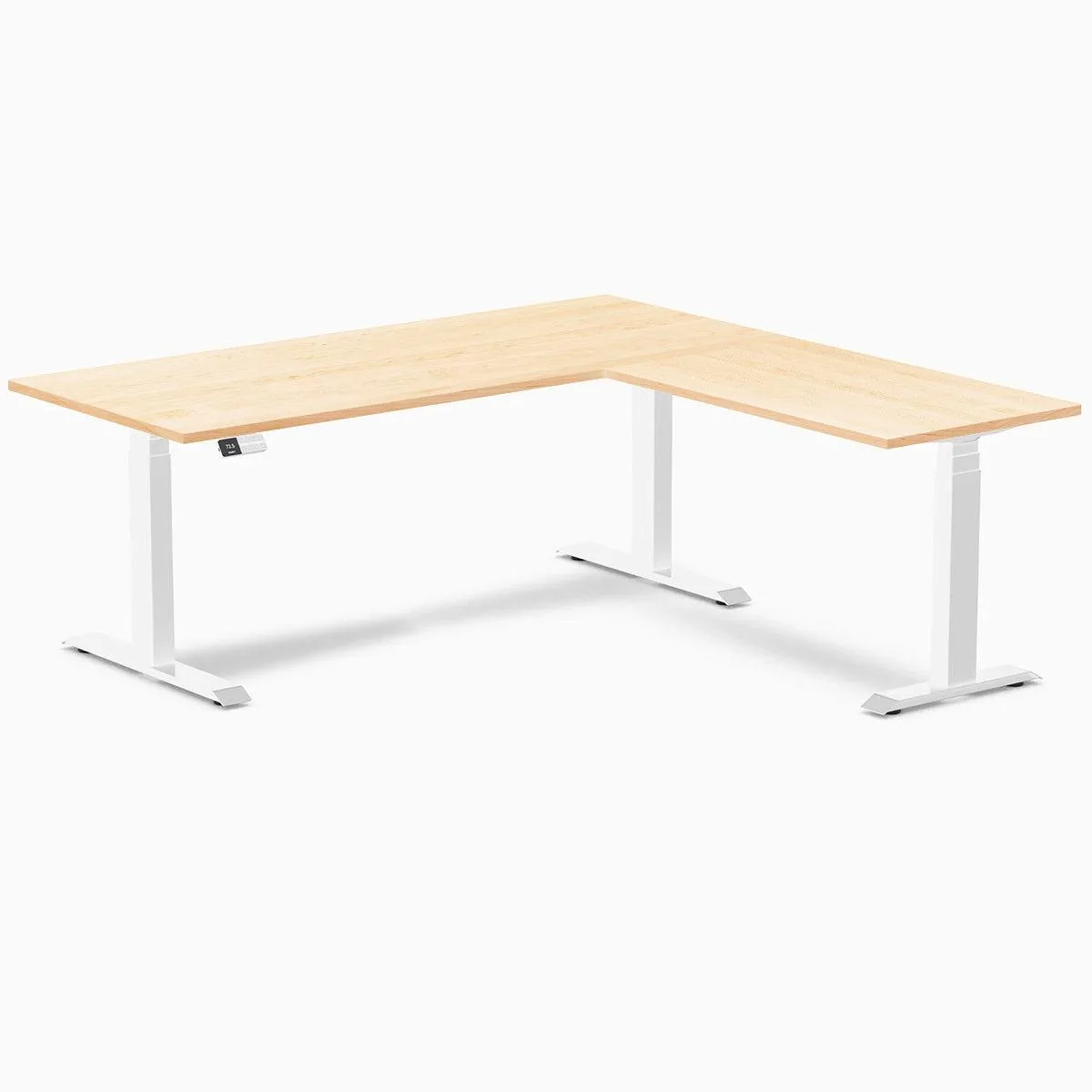 Desky Desky Hardwood L-Shape Sit Stand Desk Maple 72 x 30 x 70 x 24 in White — product photo