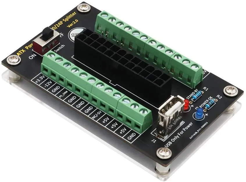 myVolts myVolts ATX 24/20 Pin Breakout Board with USB 5V Port and Acrylic Base — product photo