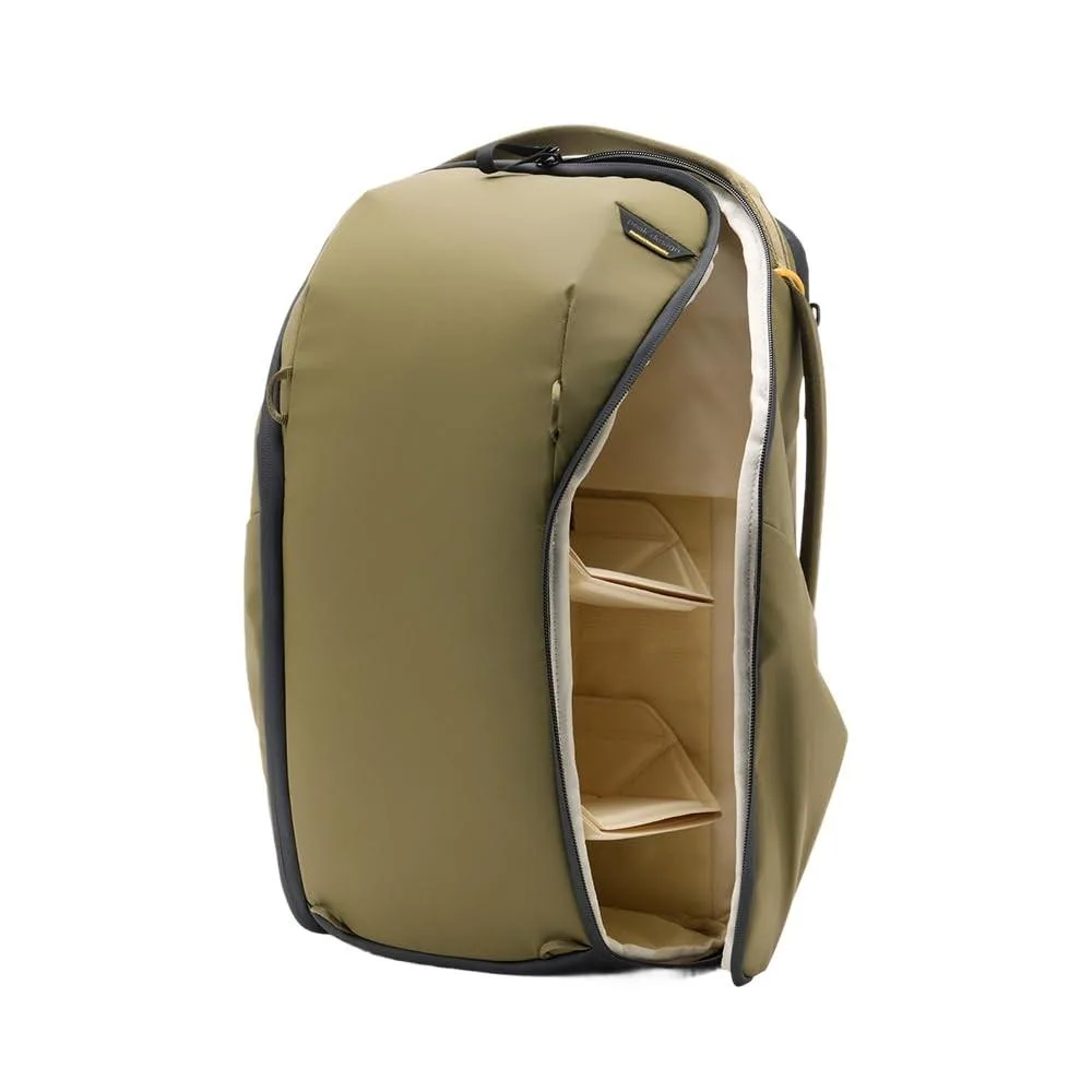 Kelp green 20L backpack with wraparound zip and FlexFold dividers