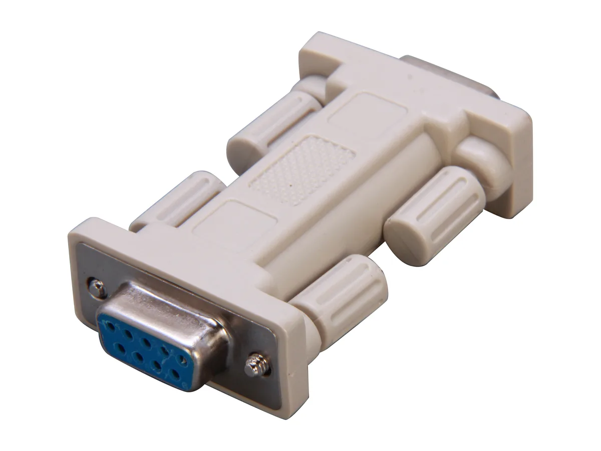Small black DB9 female-to-female null modem adapter