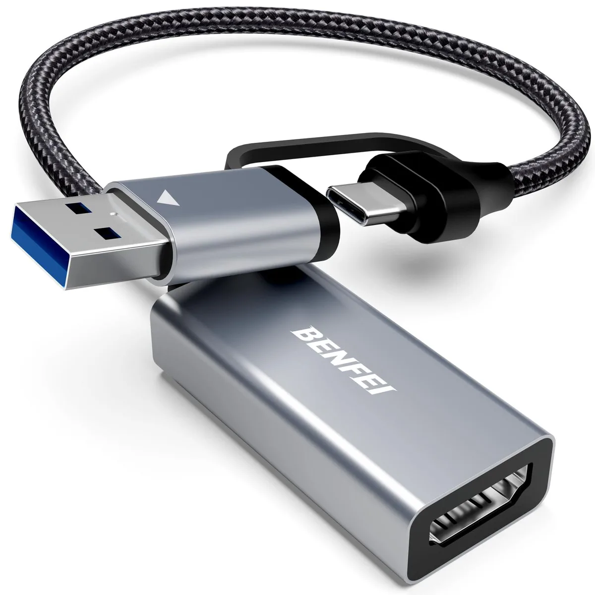 Small grey capture card with HDMI and USB connectors