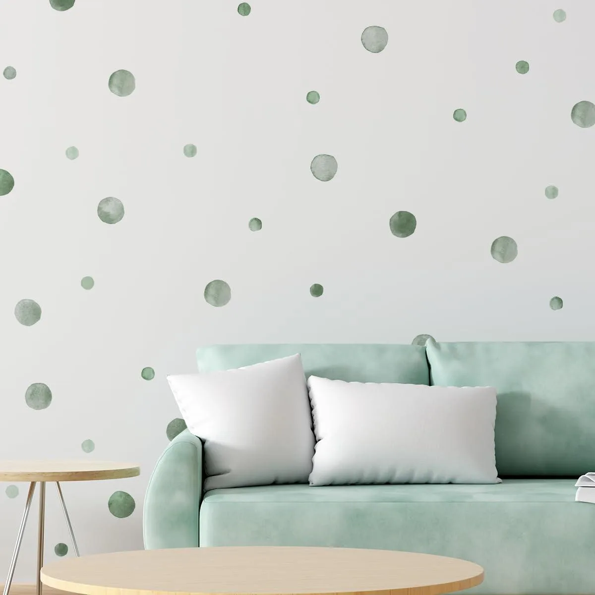 Sheet of 330 green watercolour vinyl dots on backing paper