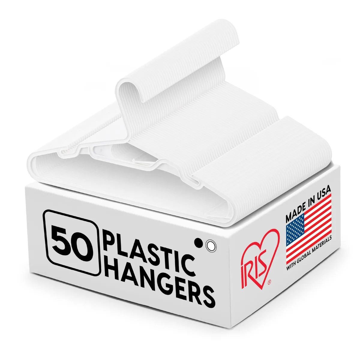  IRIS USA Lightweight Flexible Adult Hangers 50 Pack White 16.50"W x 8.56"H — product photo