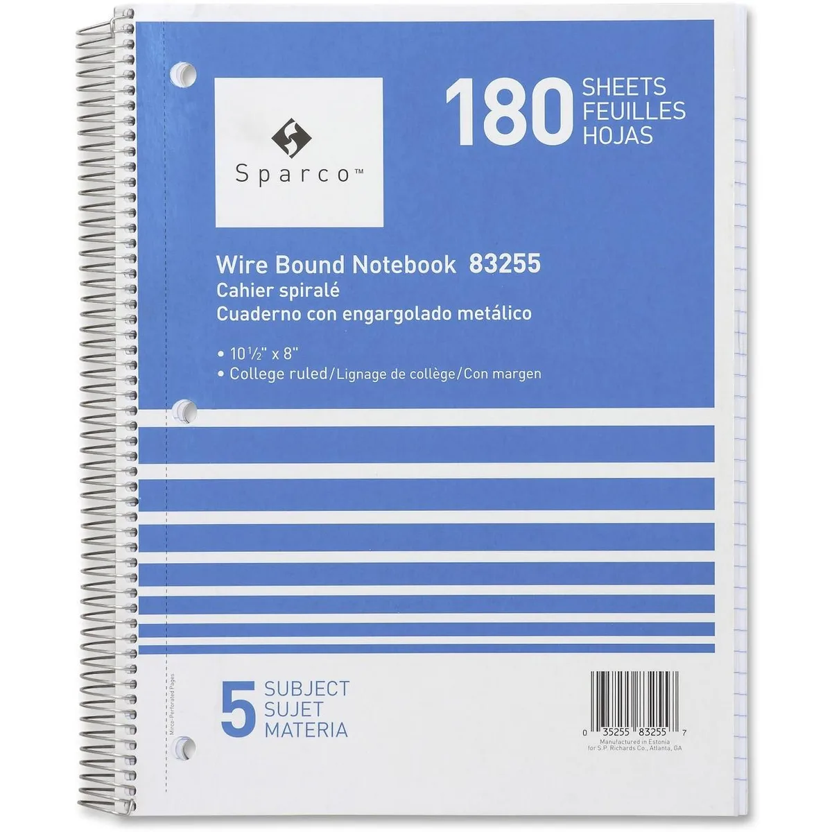 Sparco Products Sparco Products 83255BD Wirebound College Ruled Notebook 5 Pack 180 Sheets — product photo